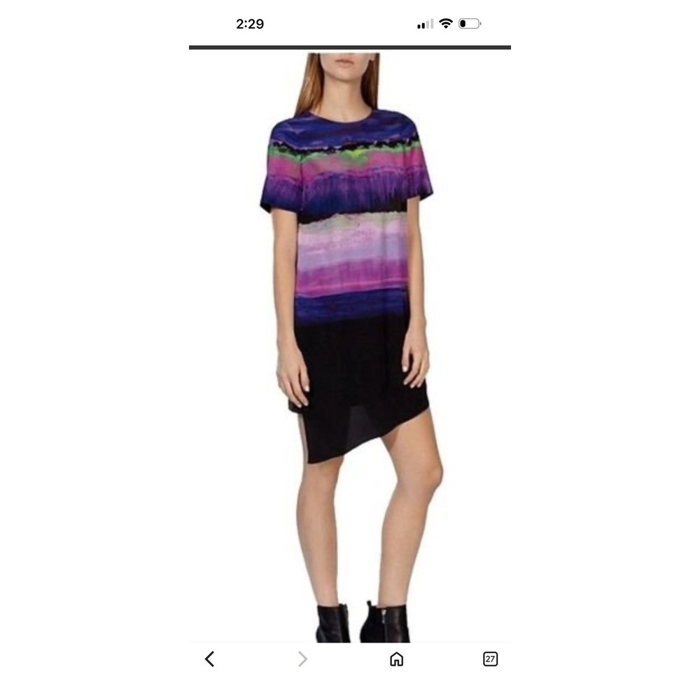 Karen Millen Silk Abstract Art to Wear Watercolor Shift Dress Purple Pink Sz 10